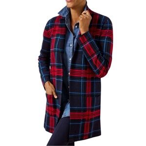 Talbots Merino Wool Coatigan Women’s Size XL In Cabin Plaid Longline Pockets NWT